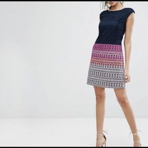 Ted Baker Dahil Dress Blue Pink Marina Mosaic Lace Tunic Mini, Women's Size 6